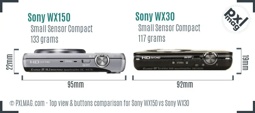 Sony WX150 vs Sony WX30 top view buttons comparison