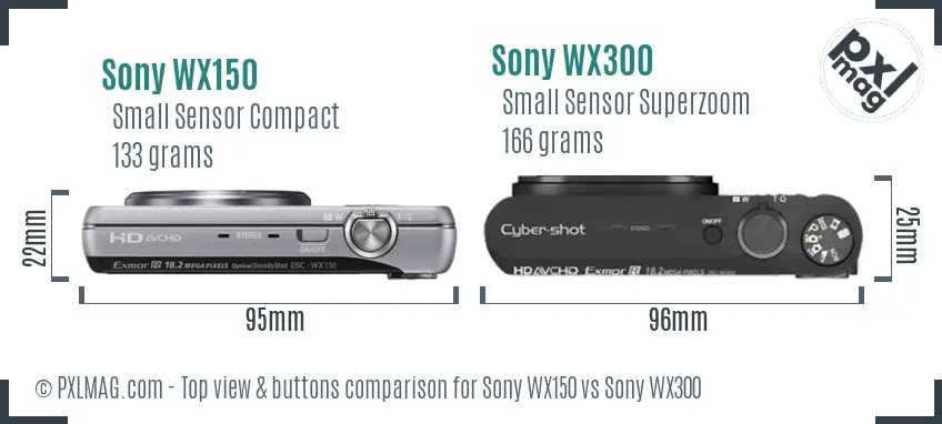 Sony WX150 vs Sony WX300 top view buttons comparison