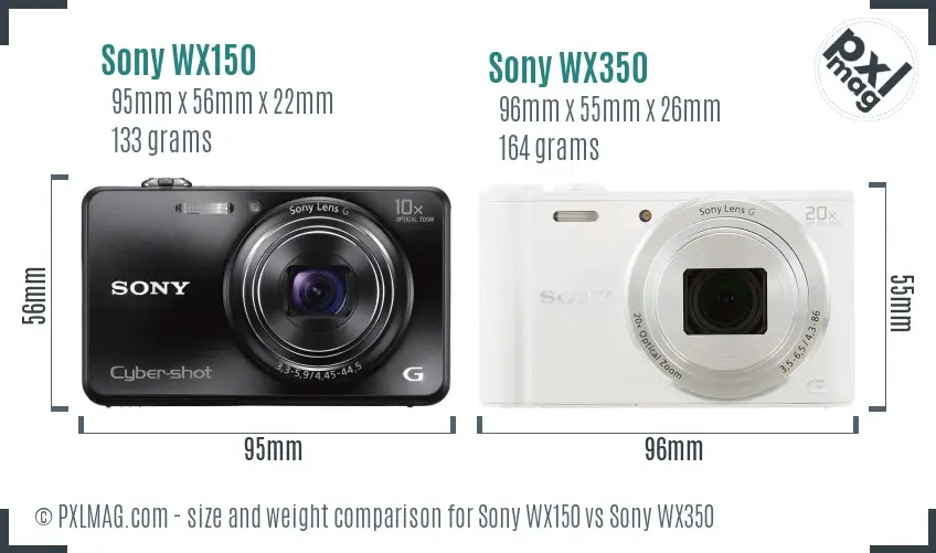 Sony WX150 vs Sony WX350 size comparison