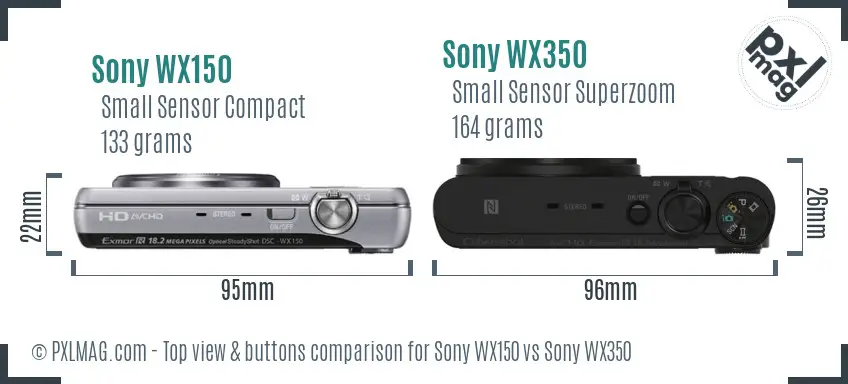Sony WX150 vs Sony WX350 top view buttons comparison
