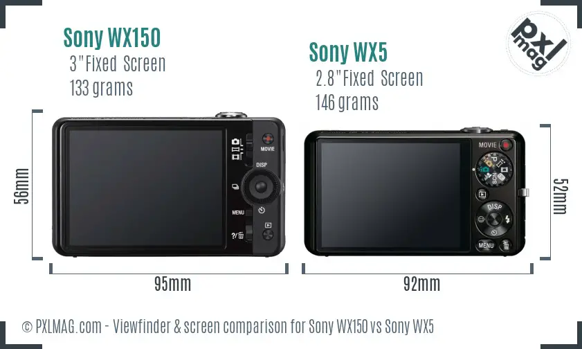 Sony WX150 vs Sony WX5 Screen and Viewfinder comparison