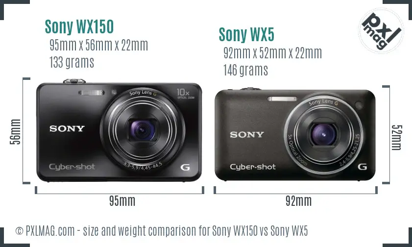 Sony WX150 vs Sony WX5 size comparison