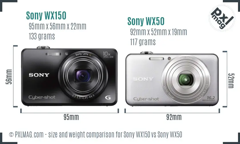 Sony WX150 vs Sony WX50 size comparison