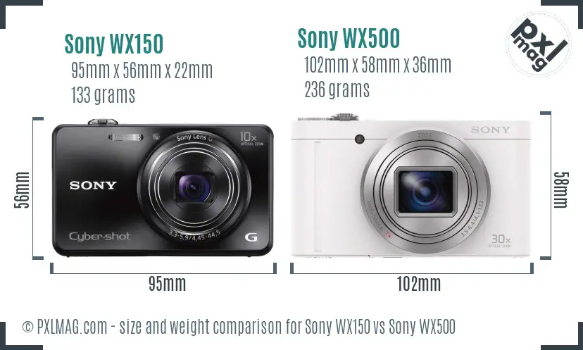 Sony WX150 vs Sony WX500 size comparison