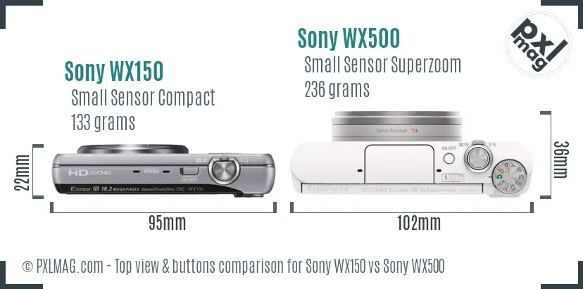 Sony WX150 vs Sony WX500 top view buttons comparison