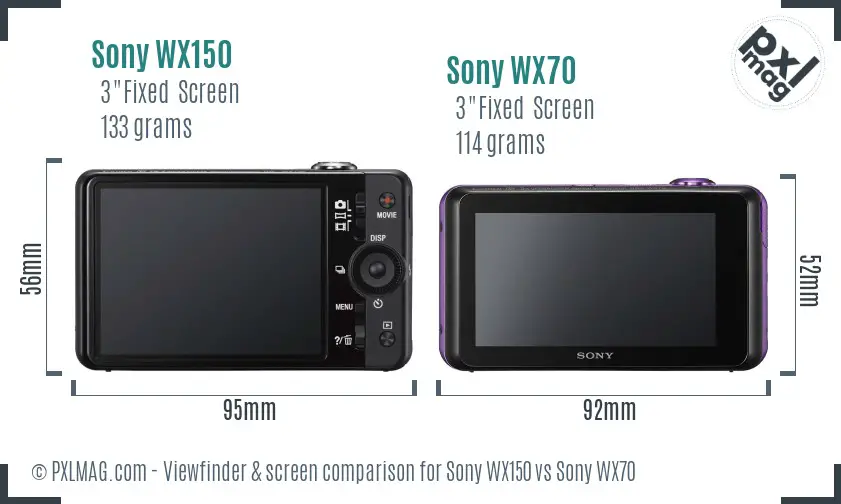 Sony WX150 vs Sony WX70 Screen and Viewfinder comparison