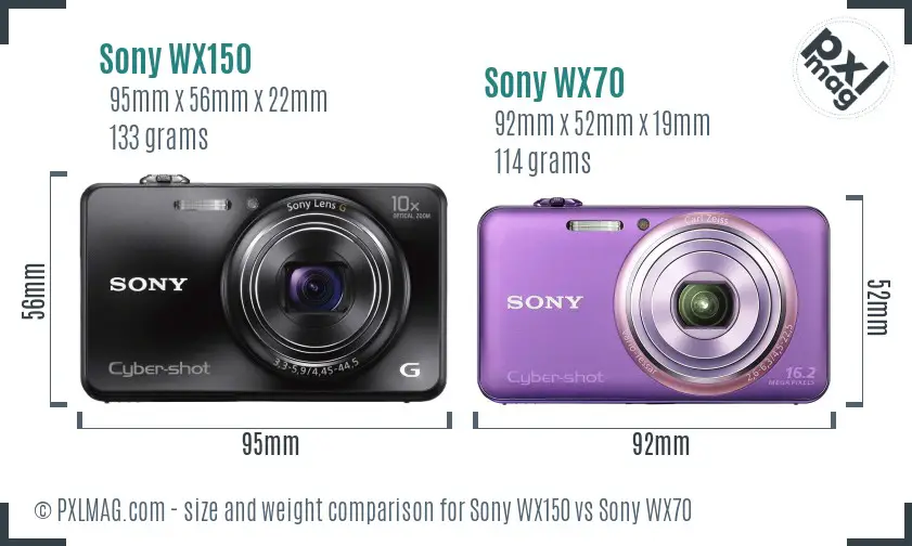Sony WX150 vs Sony WX70 size comparison