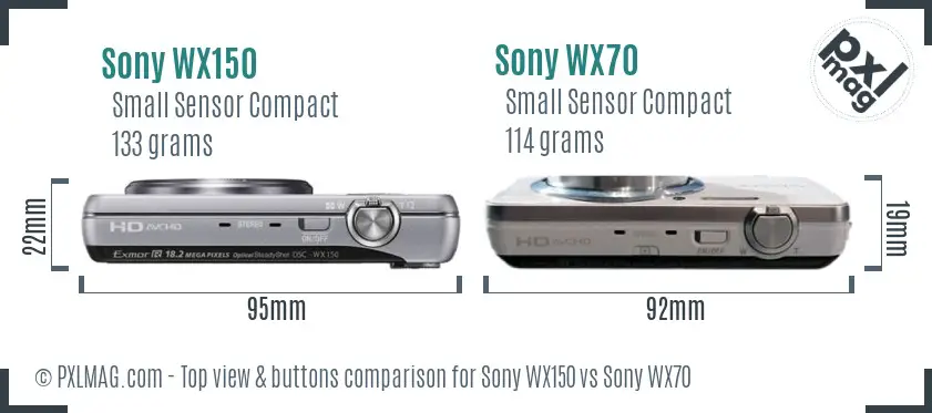 Sony WX150 vs Sony WX70 top view buttons comparison
