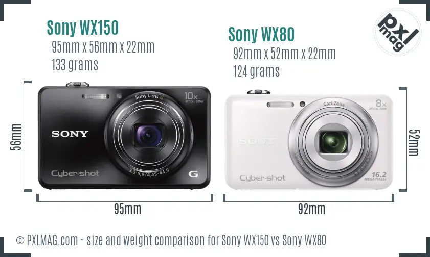 Sony WX150 vs Sony WX80 size comparison