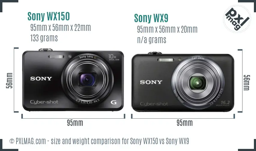 Sony WX150 vs Sony WX9 size comparison
