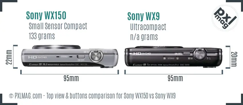 Sony WX150 vs Sony WX9 top view buttons comparison