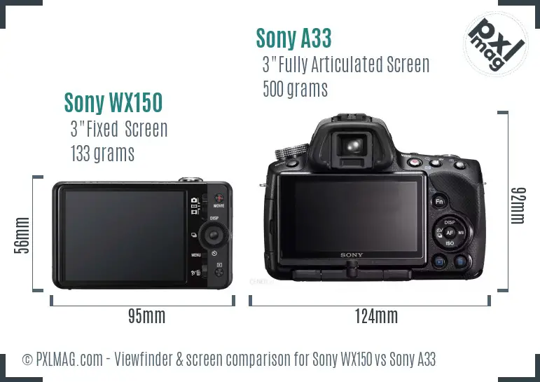 Sony WX150 vs Sony A33 Screen and Viewfinder comparison