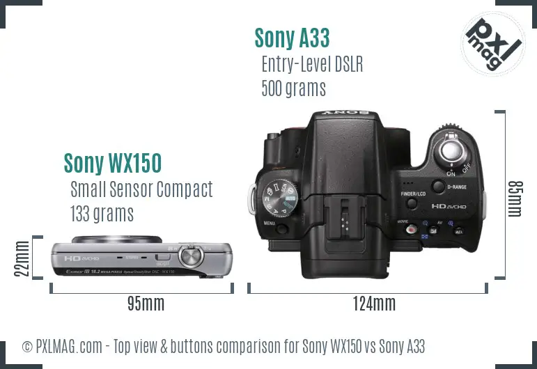 Sony WX150 vs Sony A33 top view buttons comparison