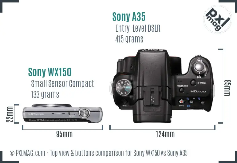 Sony WX150 vs Sony A35 top view buttons comparison