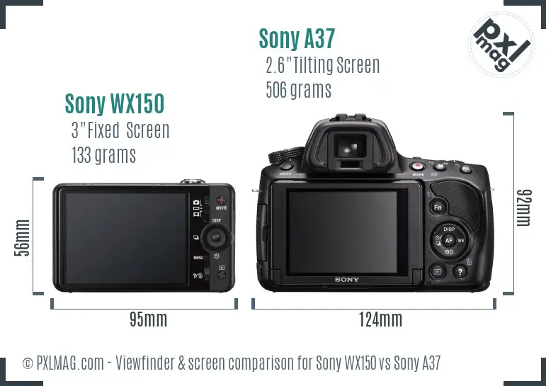 Sony WX150 vs Sony A37 Screen and Viewfinder comparison