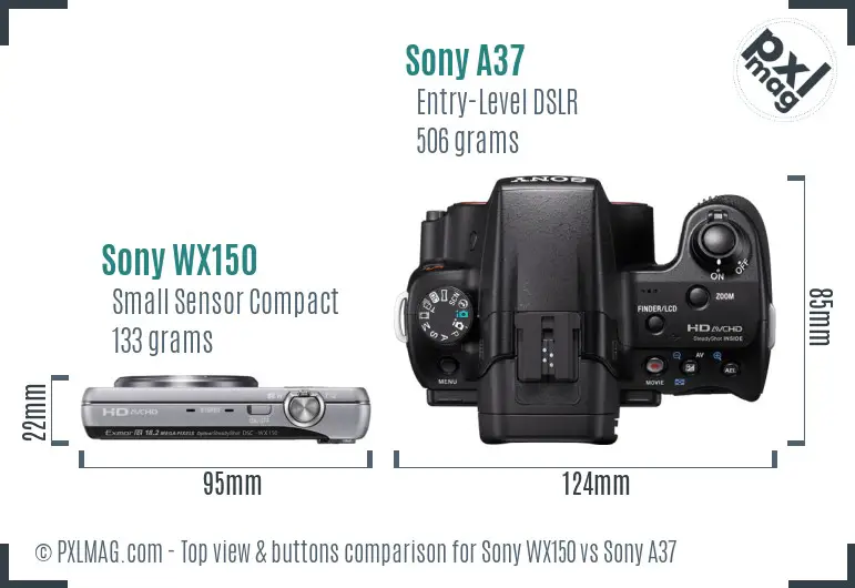 Sony WX150 vs Sony A37 top view buttons comparison