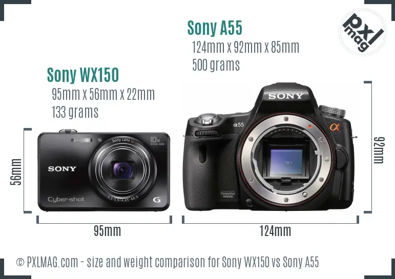 Sony WX150 vs Sony A55 size comparison