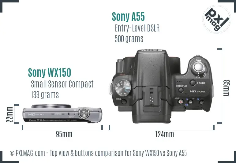 Sony WX150 vs Sony A55 top view buttons comparison