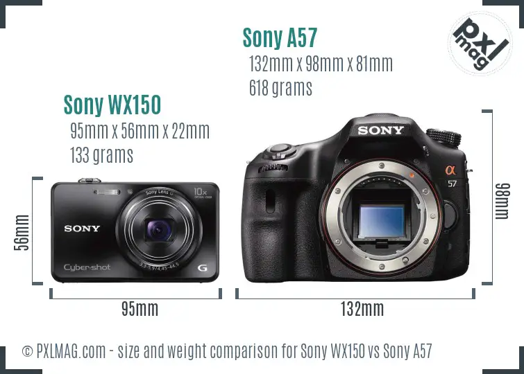 Sony WX150 vs Sony A57 size comparison