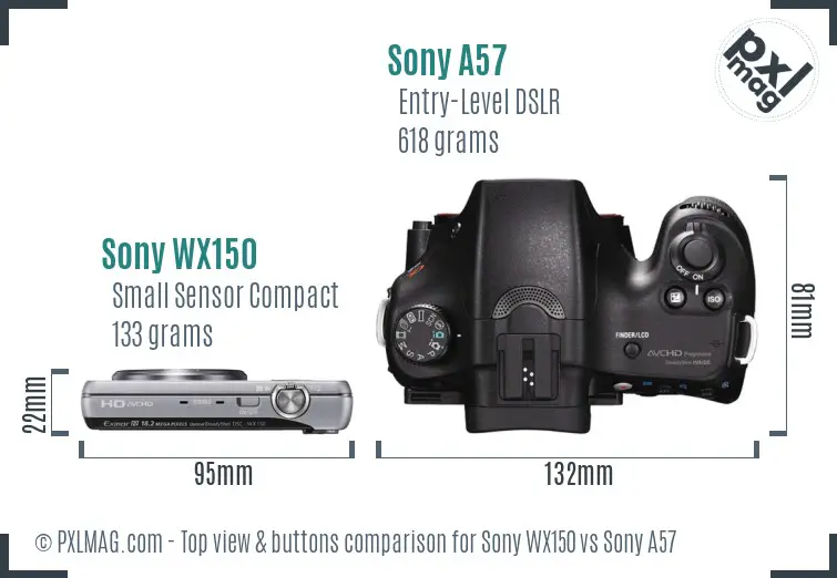 Sony WX150 vs Sony A57 top view buttons comparison