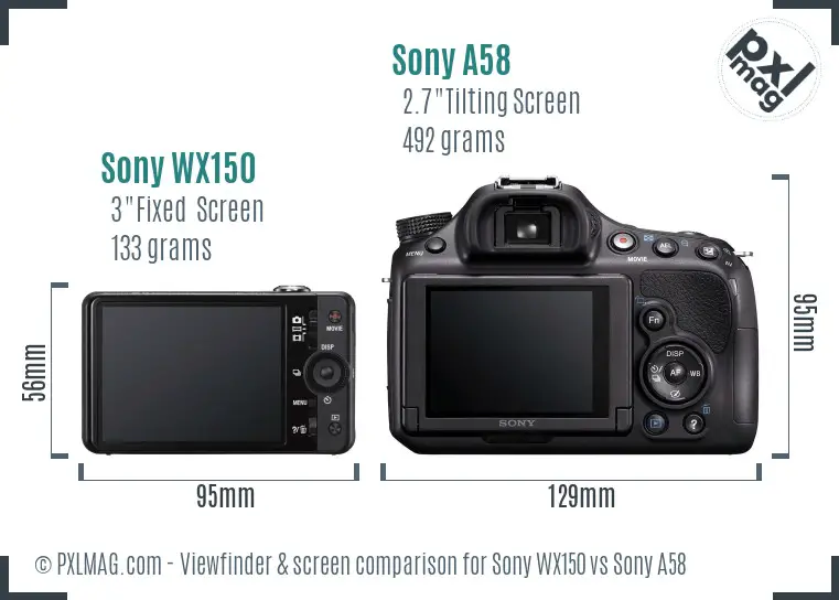 Sony WX150 vs Sony A58 Screen and Viewfinder comparison