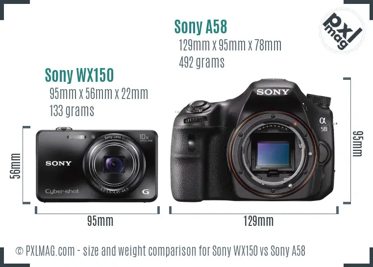 Sony WX150 vs Sony A58 size comparison