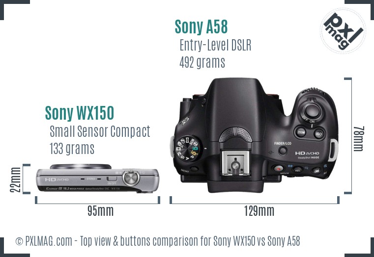 Sony WX150 vs Sony A58 top view buttons comparison