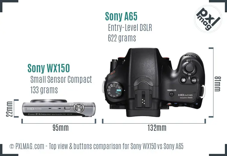 Sony WX150 vs Sony A65 top view buttons comparison