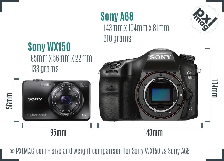Sony WX150 vs Sony A68 size comparison