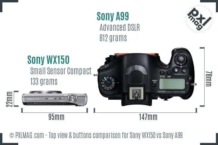 Sony WX150 vs Sony A99 top view buttons comparison