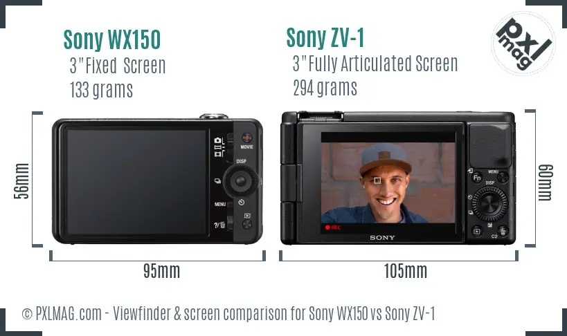 Sony WX150 vs Sony ZV-1 Screen and Viewfinder comparison