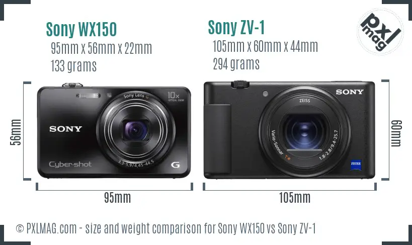Sony WX150 vs Sony ZV-1 size comparison