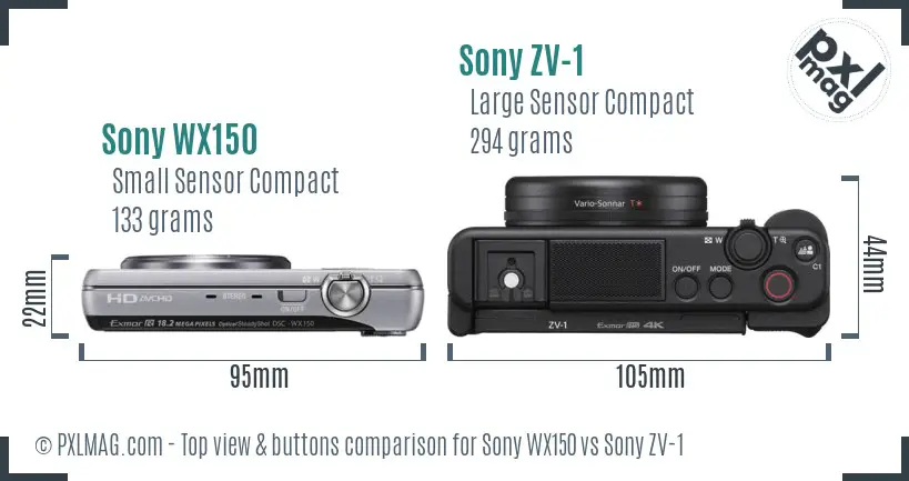 Sony WX150 vs Sony ZV-1 top view buttons comparison