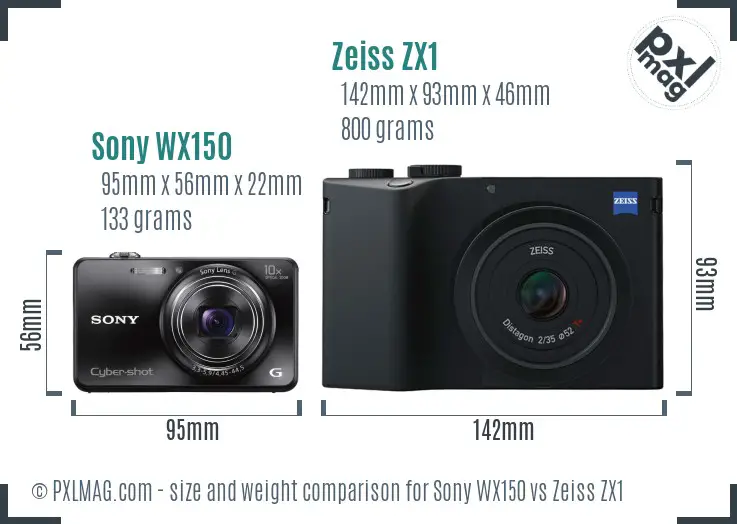 Sony WX150 vs Zeiss ZX1 size comparison