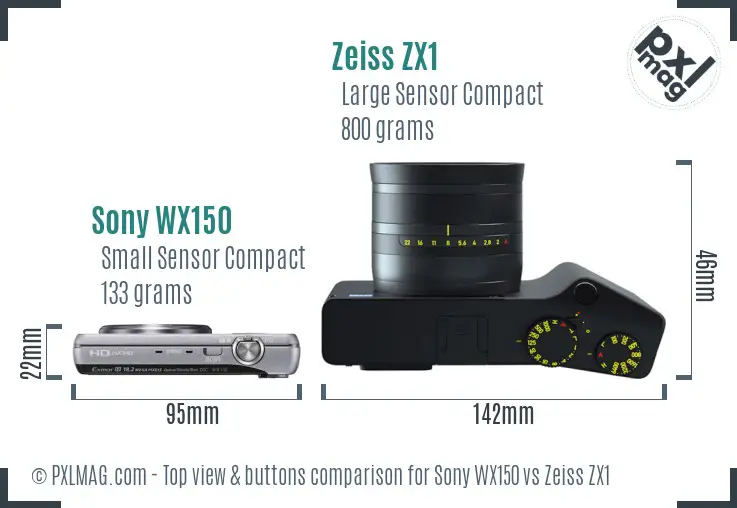 Sony WX150 vs Zeiss ZX1 top view buttons comparison