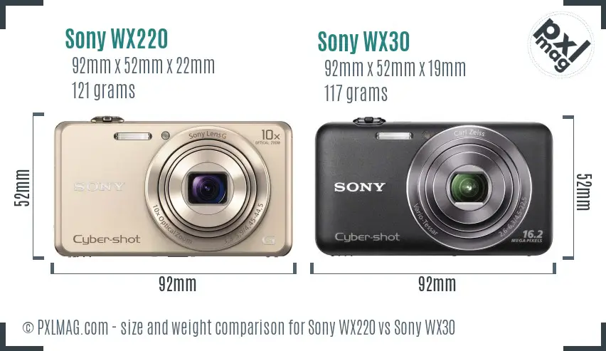 Sony WX220 vs Sony WX30 size comparison