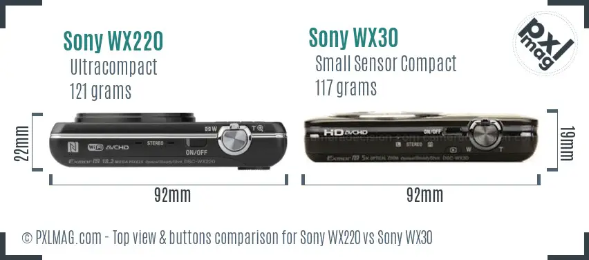 Sony WX220 vs Sony WX30 top view buttons comparison