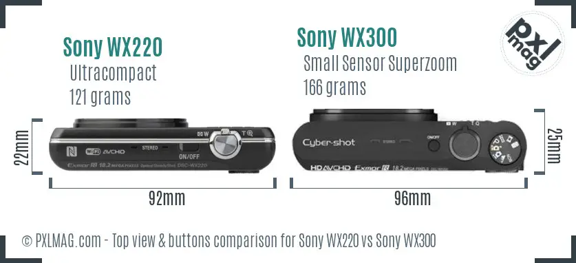 Sony WX220 vs Sony WX300 top view buttons comparison