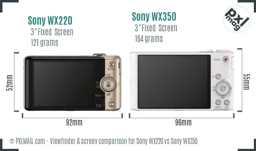 Sony WX220 vs Sony WX350 Screen and Viewfinder comparison