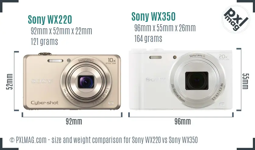 Sony WX220 vs Sony WX350 size comparison