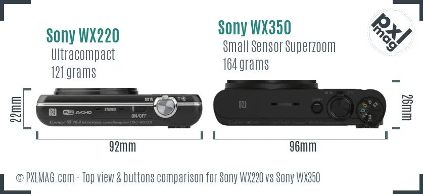 Sony WX220 vs Sony WX350 top view buttons comparison