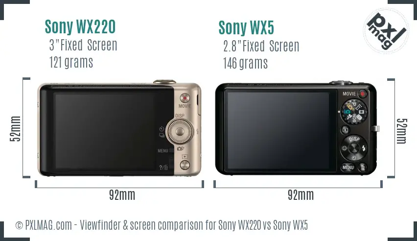 Sony WX220 vs Sony WX5 Screen and Viewfinder comparison