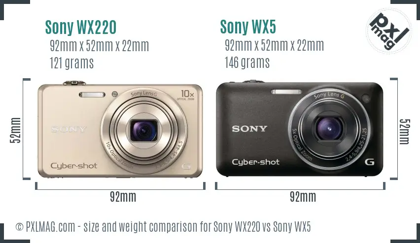 Sony WX220 vs Sony WX5 size comparison