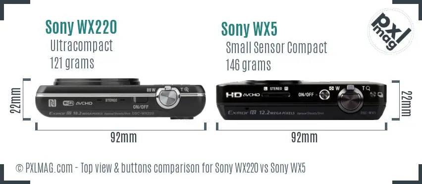 Sony WX220 vs Sony WX5 top view buttons comparison