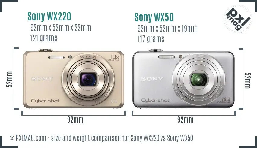 Sony WX220 vs Sony WX50 size comparison