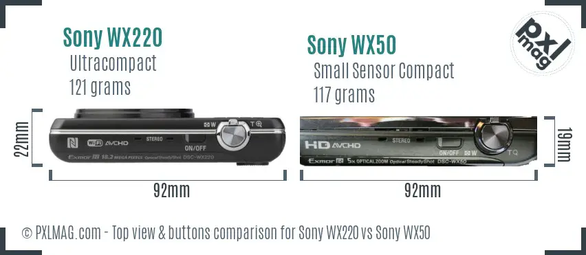 Sony WX220 vs Sony WX50 top view buttons comparison