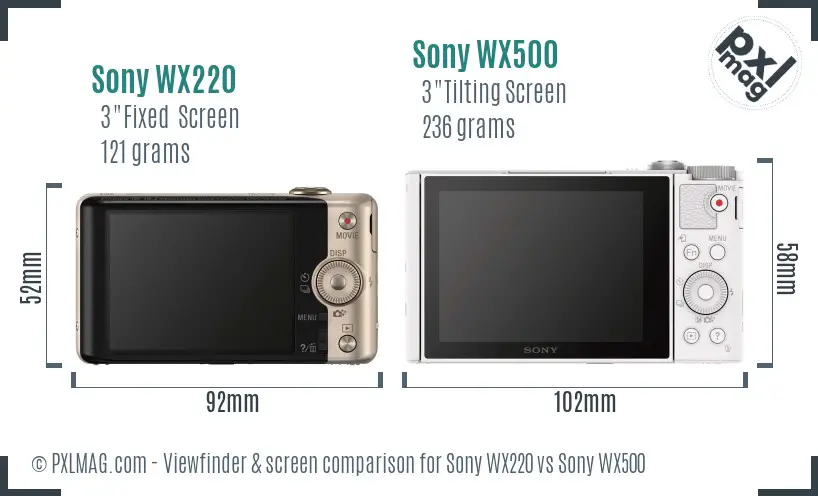 Sony WX220 vs Sony WX500 Screen and Viewfinder comparison