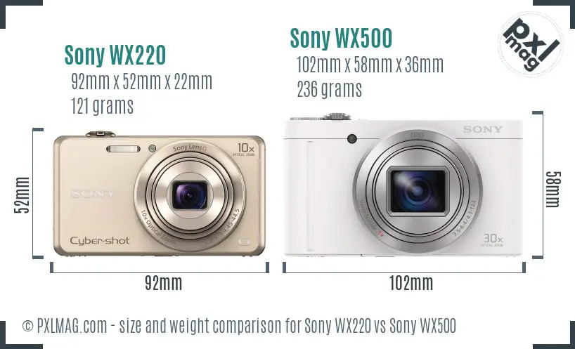 Sony WX220 vs Sony WX500 size comparison