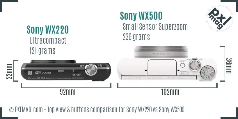 Sony WX220 vs Sony WX500 top view buttons comparison