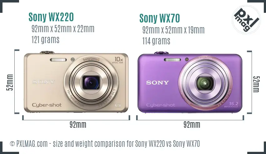 Sony WX220 vs Sony WX70 size comparison